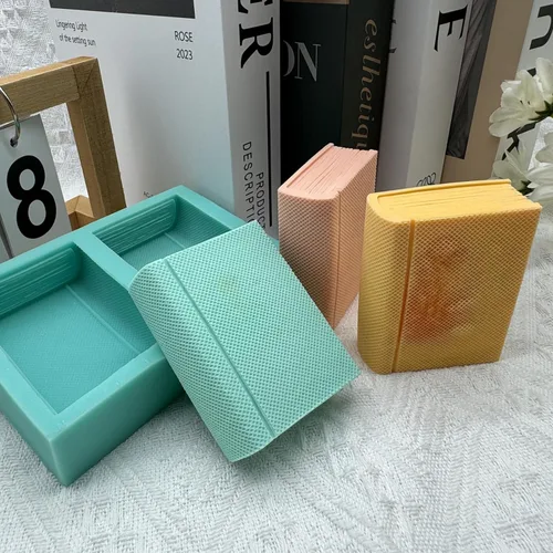 Vista 3 de Molde de jabón de silicona de dos libros, moldes de cera de vela hechos a mano, molde de silicona para pastel de mousse de chocolate, gelatina