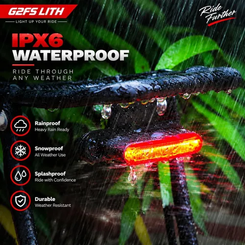 Vista 7 de Luz trasera de bicicleta recargable, IPX6 impermeable 220 amplia visibleSafety modo linterna carretera montaña paseo nocturno
