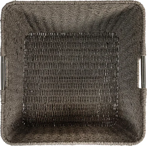 Vista 4 de Household Essentials Cesta tejida cuadrada, cubo de cuerda de papel con asas de acero inoxidable, gris