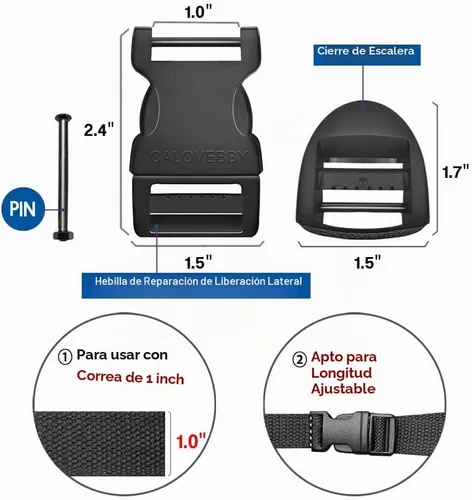 Vista 5 de Hebilla de liberación lateral rápida de 1 pulgada, clip ajustable sin costura, reemplazo de plástico para correas de nailon, cinturón de mochila 2