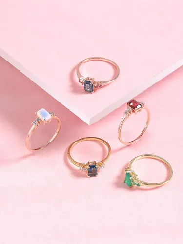 Vista 7 de YoTreasure Healing Crystal Citrine Ethiopian Opal Green Onyx London Blue Topaz Rhodolite Garnet Moonstone Tanzanite 10K YellowRose Gold Engagement
