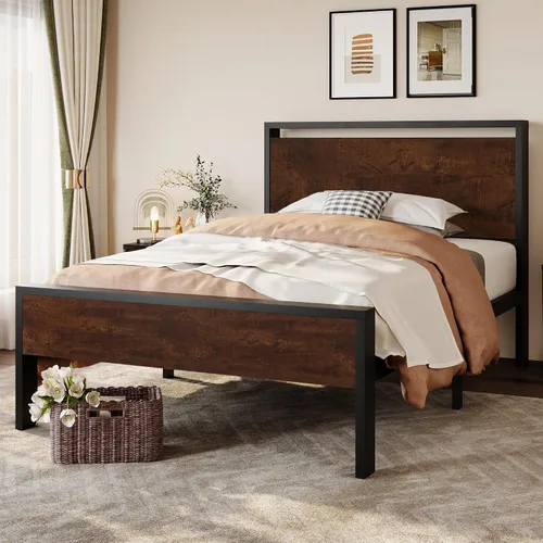 Vista 18 de SHA CERLIN Base de cama de plataforma metálica de tamaño individual de 14 pulgadas con cabecera y estribo de madera, base de colchón, no necesita