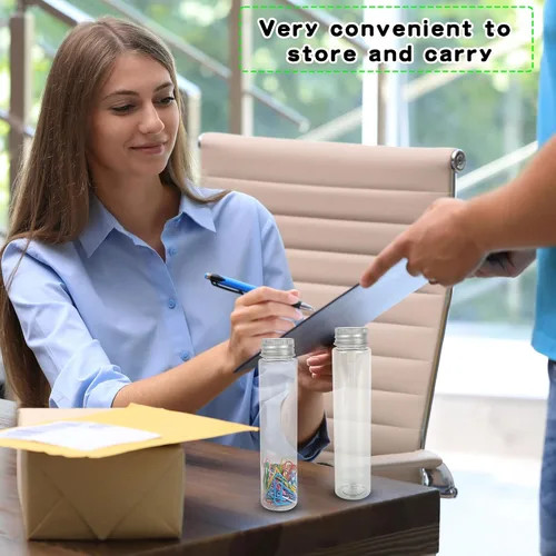 Vista 6 de 50 tubos de ensayo de plástico con tapón de rosca, tubos de ensayo transparentes de 3.7 fl oz con tapa, tubo de ensayo transparente de fondo plano