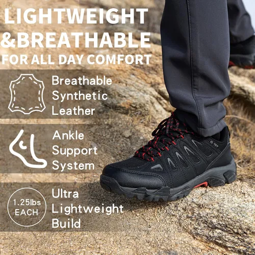 Vista 6 de SHULOOK Zapatos de senderismo impermeables para hombre antideslizantes al aire libre caña baja ligeras transpirables para senderismo senderismo