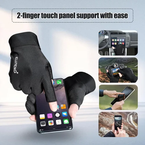 Vista 2 de ELUTENG Guantes finos de ciclismo de seda de hielo, 2 guantes de ciclismo sin dedos para hombres, guantes de ciclismo ligeros y transpirables