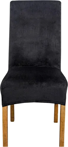 Vista 2 de Velvet Large Chair Covers, Soft Stretch Removable Seat Covers High Back Chairs Protector Slipcovers for Dining Room Decor (Black,Set of 2)