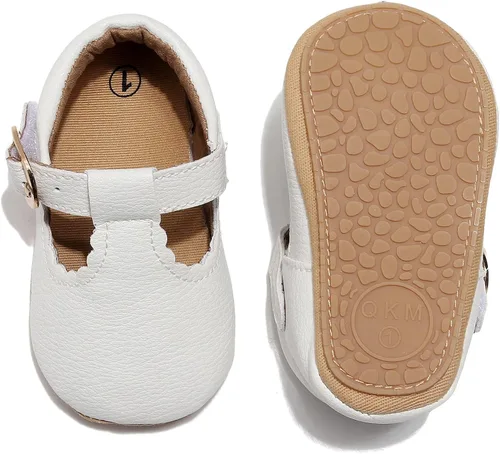 Vista 3 de HONGTEYA Zapatos planos Mary Jane antideslizantes para niños pequeños primeros caminantes, suela suave, zapatos de cuna de piel sintética, zapatos