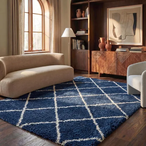 Vista 29 de SAFAVIEH Hudson Shag Collection - Alfombra decorativa de 2 x 3 pies, color beige y marfil, diseño moderno de enrejado, no desprende pelusa