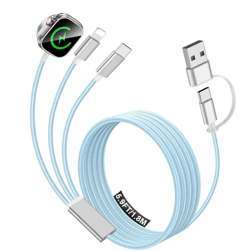 Vista 16 de Esenciales de viaje para cargador de Apple Watch, cargador de iPhone, cable de carga múltiple 3 en 2, tipo C, Lightning/cable magnético de carga