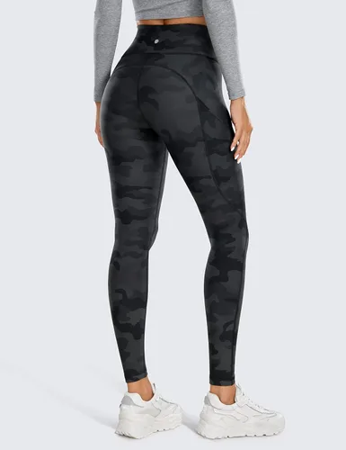 Vista 2 de CRZ YOGA Leggings térmicos con forro polar para mujer de 28 pulgadas, pantalones de senderismo cálidos de cintura alta con bolsillos, mallas
