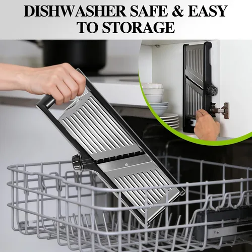 Vista 6 de MASTERTOP Rebanadora Mandolina de Acero Inoxidable Ajustable para Cocina. Rebanador de Vegetales, Cebolla, Papa, Fruta, Patatas Fritas, Cortador