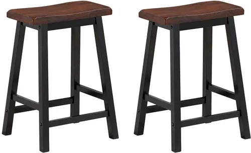 Vista 11 de COSTWAY Juego de 2 taburetes de madera maciza, sillas de mostrador sin respaldo de 24 pulgadas de altura con reposapiés, taburetes de madera