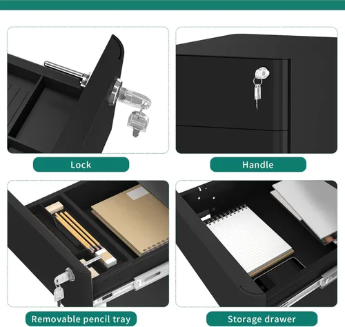 Vista 8 de Yitahome - Armario archivador de metal con 3 cajones para oficina, con llaves, compacto y portátil, gabinete de almacenamiento de oficina prearmado