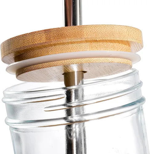 Vista 3 de Yesland Paquete de 6 vasos de vidrio con tapas y pajitas, tarro Mason de 24 onzas, vaso estético para batidos, taza de café y cerveza, taza Boba