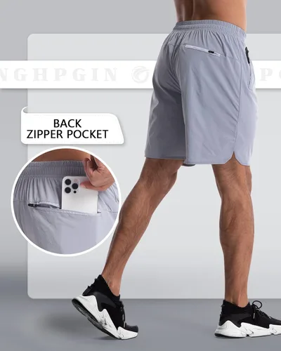 Vista 2 de CANGHPGIN Paquete de 2 pantalones cortos deportivos de entrenamiento para hombre, entrepierna de 7 pulgadas, pantalones cortos de senderismo