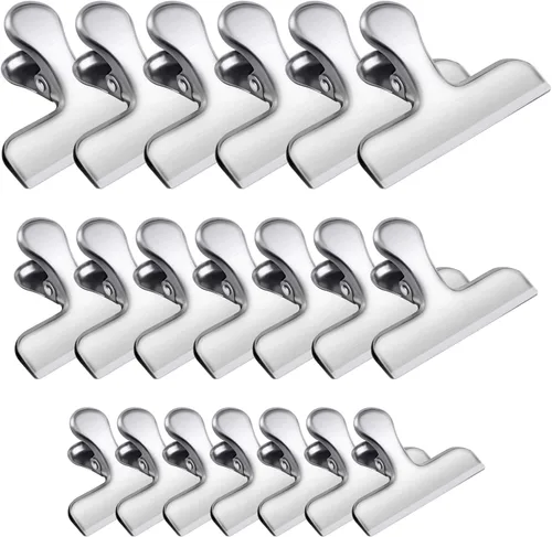 Vista 12 de Pinzas para bolsas, clips de acero inoxidable resistentes, paquete de 8, gran cierre para bolsas de alimentos, ideal para sellar bolsas de café Negro