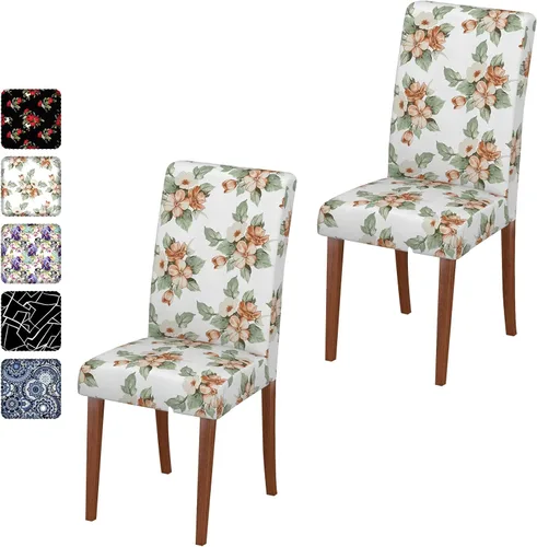 Vista 106 de Fundas para sillas de comedor CoSofSLIP, juego de 2, fundas estampadas elásticas antideslizantes, fundas extraíbles y lavables para sillas
