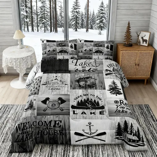 Vista 40 de Juego de edredón Lake House tamaño Twin, juego de ropa de cama náutica de navegación con ancla de 2 piezas para decoración de habitación de niños