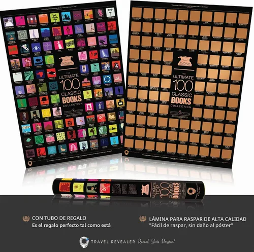 Vista 4 de Travel Revealer Póster de 100 libros clásicos para raspar, 100 libros que todos deberían leer, los mejores libros de todos los tiempos, regalo