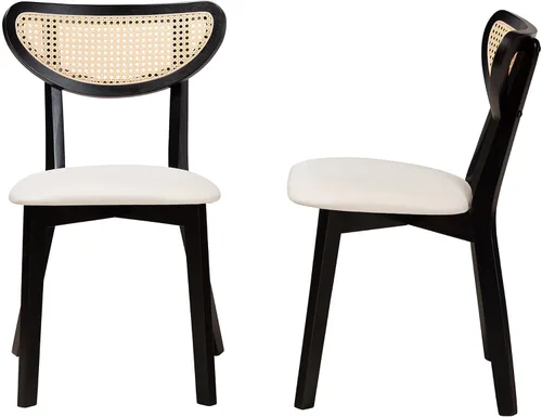 Vista 5 de Baxton Studio Dannell Mid-Century - Juego de sillas de comedor de 2 piezas de tela crema y madera con acabado negro