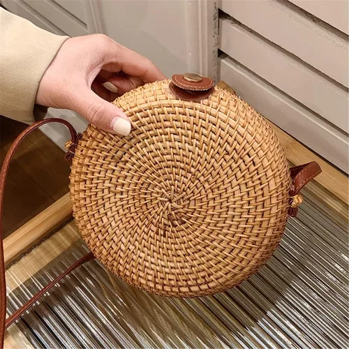 Vista 3 de Handwoven Rattan Bag for Women,Girls Summer Beach Crossbody Bags,Woven Clutch
