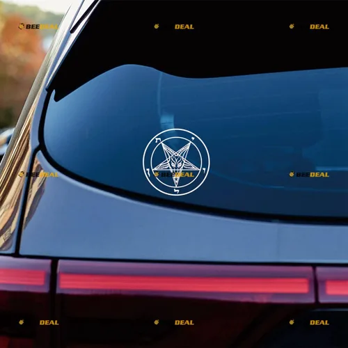 Vista 2 de Pentagram Baphomet Devil Satanic Goat Calcomanía de vinilo – Blanco 6 pulgadas – Sin fondo para coche, barco, laptop taza