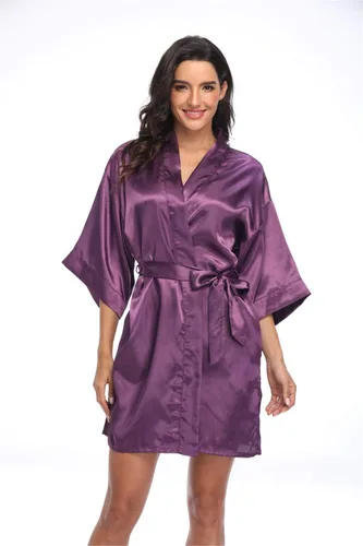 Vista 2 de Bata de satén para mujer, corta, sedosa, para dama de honor, novia, despedida de soltera, ropa para dormir