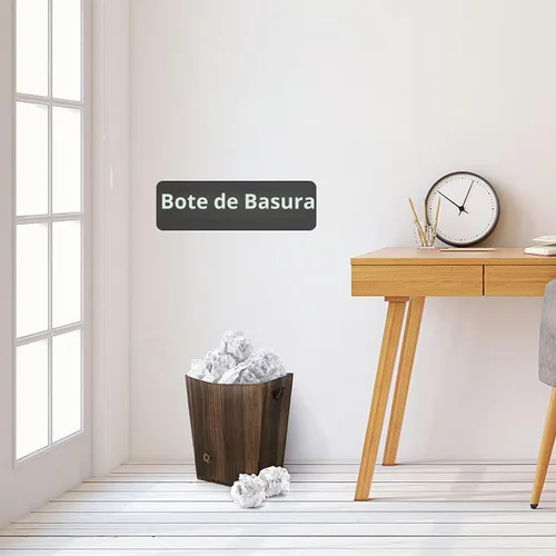 Vista 3 de ETELI Cesta de basura de madera pequeña para oficina, papelera rectangular decorativa con 2 asas para baño, dormitorio, cocina, hotel (marrón)