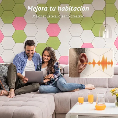Vista 3 de Paquete de 12 paneles acústicos hexagonales de alta densidad, paneles de pared insonorizados TONOR de 12"x 10"x 0.4", paneles de absorción de sonido