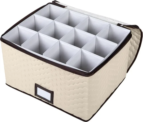 Vista 2 de Caja de almacenamiento para copas de vino con divisores, capacidad para 12 vasos de hasta 3.75 pulgadas de ancho, funda de almacenamiento para copas