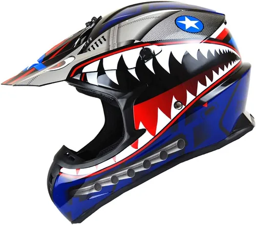Vista 10 de 1Storm - Casco de motocross para adultos BMX MX ATV Dirt Bike Downhill Mountain Bike estilo Monster Shark Racing HKY_SC09S Negro tiburón