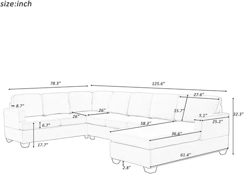 Vista 2 de Daesar Sofá seccional tapizado grande moderno en forma de U, sofá de tumbona extra ancho, gris