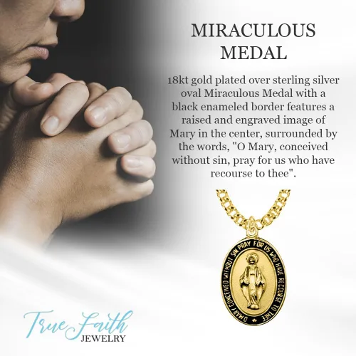 Vista 2 de TrueFaithJewelry Medalla milagrosa con borde esmaltado negro, 7/8 pulgadas