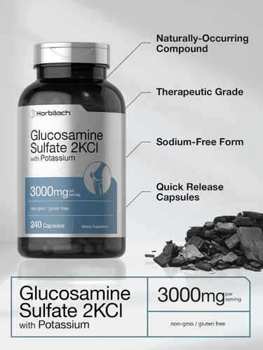 Vista 3 de Horbäach Sulfato de Glucosamina 2KCI con Potasio 3000mg 240 Cápsulas Suplemento sin OMG y sin gluten