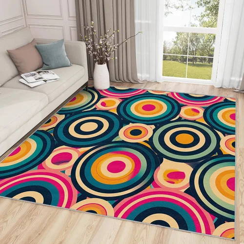 Vista 9 de Alfombra geométrica para habitación de niños, alfombra de 2 x 3, alfombra geométrica, alfombra abstracta futurista neón, alfombra rosa intenso