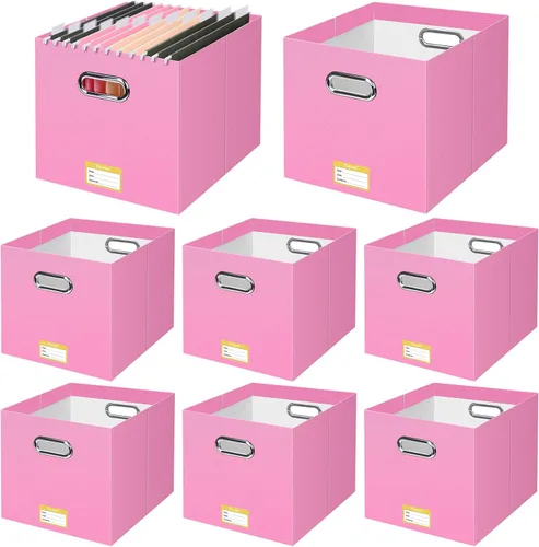 Vista 49 de BALEINE Caja organizadora de archivos, organizador de carpetas de archivos de cartón con asa para tamaño carta, caja de archivos plegable portátil