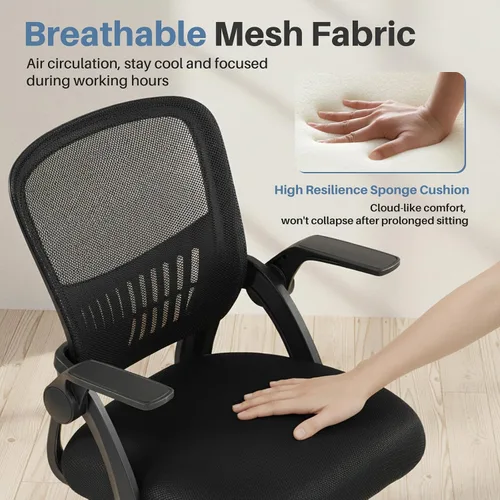 Vista 5 de DUMOS Silla de Oficina para Hogar y Computadora - Ergonómica con Respaldo Medio y Soporte Lumbar y Modo de Balanceo, Altura Ajustable con Brazo