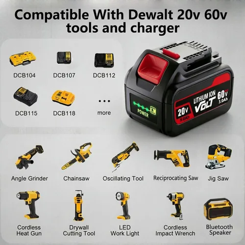 Vista 7 de 9000mAh 2-Pack Replacement for Dewalt 20v/60v Flexvolt Battery Compatible with Dewalt 60V Battery DCB609 DCB606 DCB612 Cordless Tools