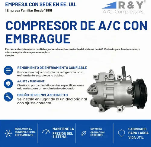 Vista 2 de Compresor de aire acondicionado automotriz RYC y embrague de A/C AEG307