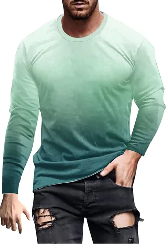 Vista 7 de Camisetas grandes y altas para hombre, camiseta gráfica casual de moda, manga larga, color degradado, sudadera para salir