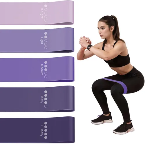 Vista 7 de Bandas de ejercicio de resistencia para fitness en casa, yoga, pilates, estiramiento, entrenamiento de fuerza y terapia física, juego de bandas