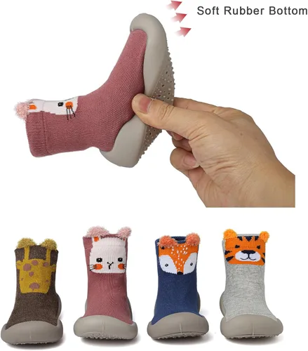 Vista 7 de Zapatos de calcetín para bebé, suela de goma suave, antideslizante, para interiores, para bebés, niños y niñas, zapatos de entrenamiento