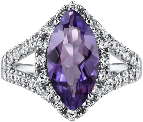 Vista 2 de Anillo de plata de ley de 2,25 quilates con amatista de corte marquesa, tallas 5 a 9