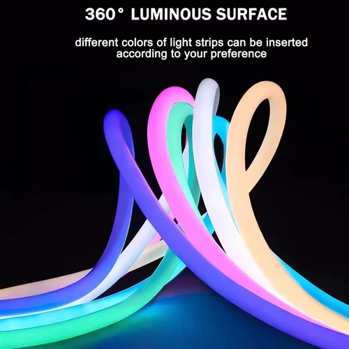 Vista 7 de JARBIH Tubo de neón LED redondo de 360 ° de 16.4 pies, canal difusor de silicona, cinta de tubo de neón flexible IP65, cubierta de tira de luz