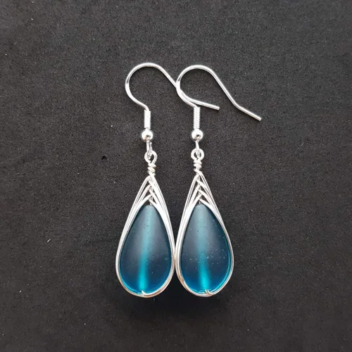 Vista 64 de Yinahawaii Handmade Sea Glass Earrings, Hawaiian Jewelry, Wire Braided Earrings Teardrop Earrings, Beach Jewelry Sea Glass Jewelry For Women Cobalt