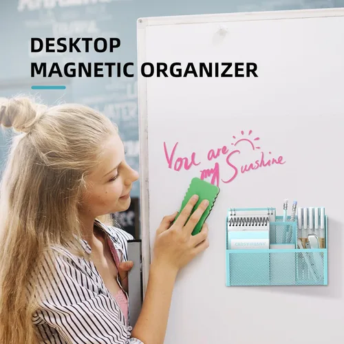 Vista 2 de DALTACK Soporte magnético para lápices, estante de malla de 3 rejillas para pizarra blanca, refrigerador y casillero, organizador para el hogar