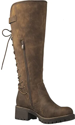Vista 3 de GLOBALWIN - Botas de combate de equitación altas con cordones para mujer, cómodas botas góticas de motocicleta para mujer con cremallera y tacón