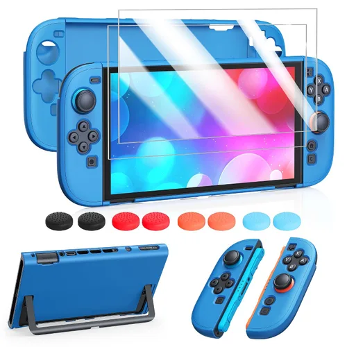 Vista 7 de FYOUNG Protective Case for Switch, Slim Hard Shell for Switch Accessories, Scratch&Shock Protection Cover with Screen Protector, 8 Thumb Grip(Clear
