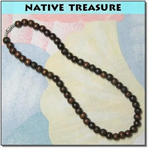 Vista 3 de Native Treasure Collar de cuentas de rosario, cuentas de madera de Robles exóticas de color marrón, 0.315in