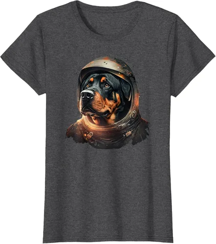 Vista 4 de Divertida camiseta Rottweiler con diseño de astronauta rottweiler en galaxia espacial, Negro